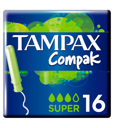 טמפקס - טמפונים קומפקט | מכילות מוליך | סופר | 16 יחידות | TAMPAX | COMPAK