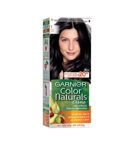 גרנייה - קולור נטורלס צבע לשיער | גוון 1 | שחור טבעי | 40 מ