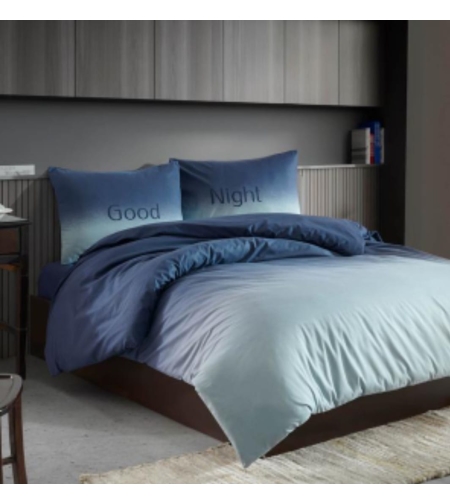 סט מצעים 100% כותנה לילה טוב כחול למיטה זוגית 5 חלקים