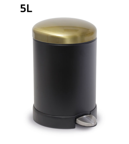 פח אשפה עגול שחור זהב טריקה שקטה-5L