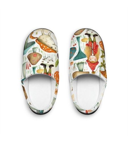 Women's Indoor Cozy Slippers - Mushroom Design - Handmade Woolen Shoes