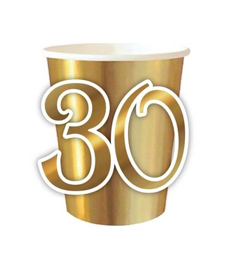 כוסות נייר 6יח-זהב עם מספר צורני-60
