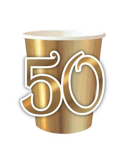 כוסות נייר 6יח-זהב עם מספר צורני-50