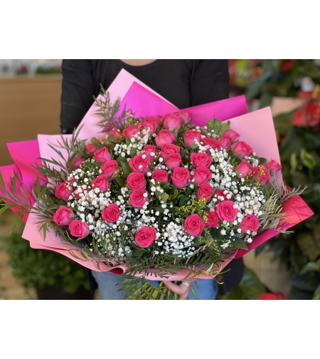 A huge optimistic pink bouquet