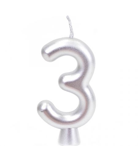Birthday candle - 3 - silver