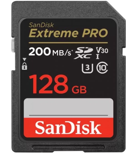 כרטיס זיכרון SanDisk 128GB Extreme Pro UHS-I SDXC U3 V30