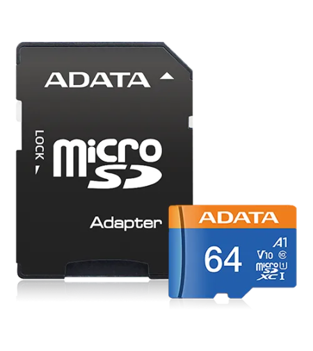 כרטיס זכרון בנפח 64GB כולל מתאם ADATA Premier Micro SDXC UHS-I AUSDX64GUICL10A1-RA1 SD