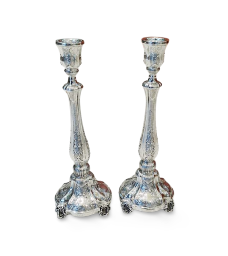 A pair of pure silver Solomon candlesticks