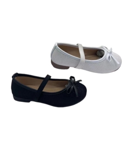 נעלי בובה בנות נצנץ גומי פפיון 22-29 (לבן/שחור)