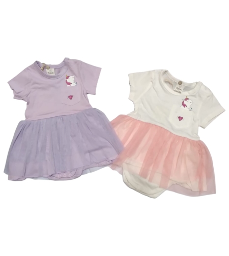 בגד גוף שמלה חד קרן (לבן/סגול) 3-24M תינוקות בנות