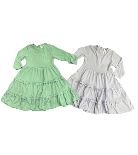 שמלה קיץ מדוגמת שרוול 3/4 (סגול/ירוק/כחול/אופוויט) 4-12 בנות