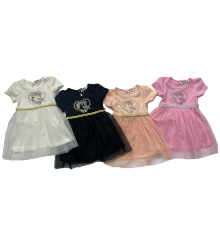 שמלת טול תינוקות בנות מדוגמת חד קרן 6-24M (ורוד/אפרסק/שחור/לבן)