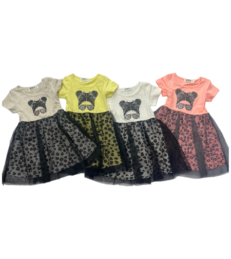שמלת טול תינוקות בנות מדוגמת 6-24M (אפרסק/לבן/צהוב/אפור)
