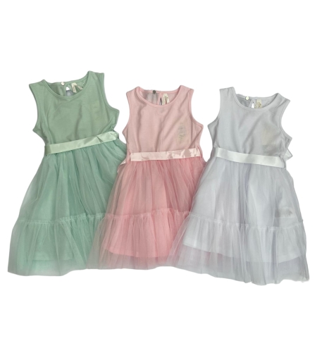 שמלה לייקרה טול מדוגמת 4-12 בנות (לבן/ורוד/טורקיז)