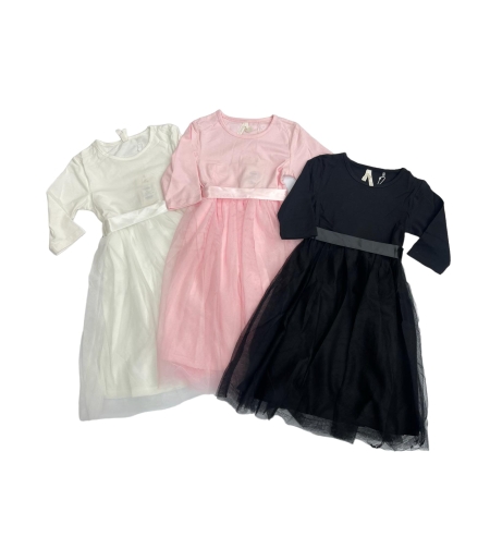 שמלה לייקרה טול שרוול 3/4 מדוגמת 4-12 בנות (שחור/ורוד/לבן)