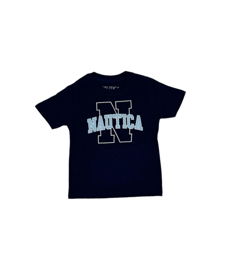 חולצת Nautica כחולה כיתוב לוגו בתכלת