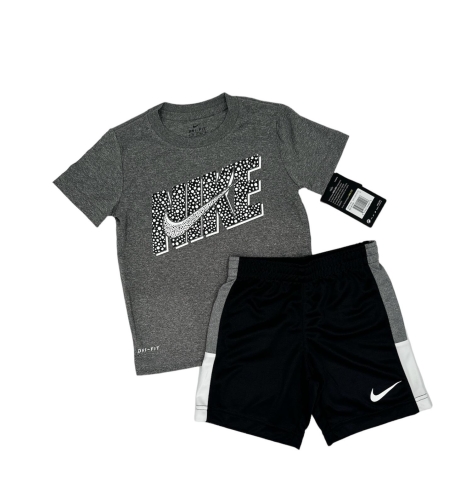 חליפת מכנס Nike אפור שחור לוגו במרכז מנוקד בלבן