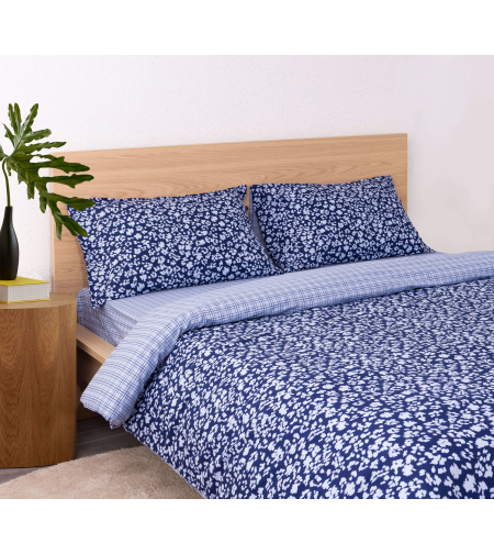 סט מצעים למיטה זוגית רחבה 100% כותנה GAP כחול פרחים 180/200