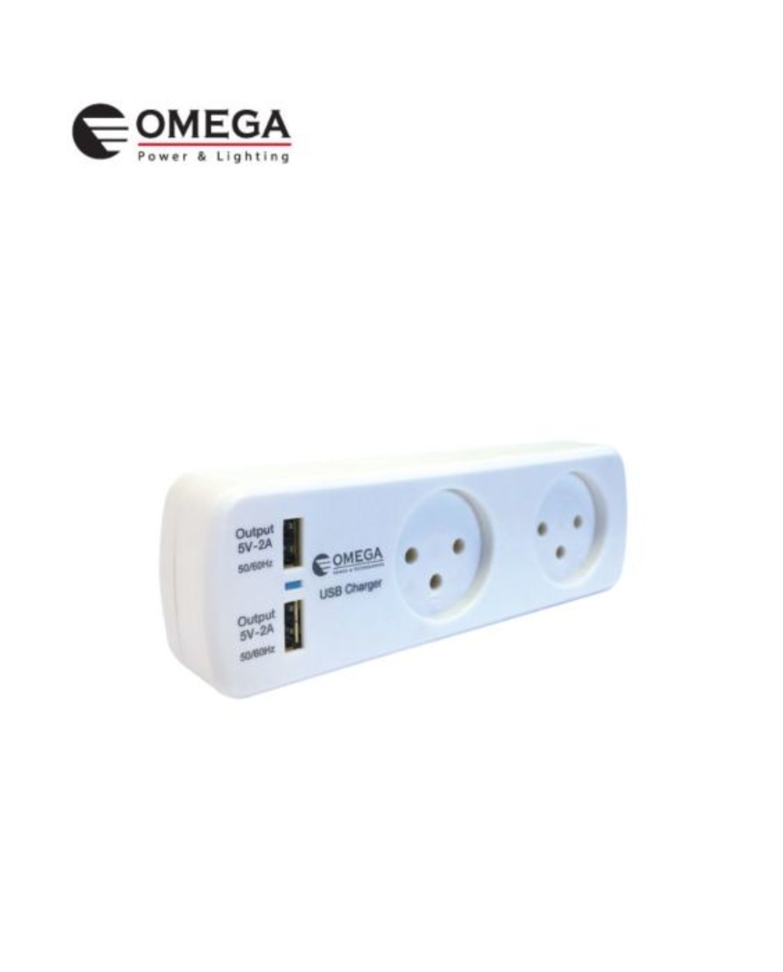 מפצל 2 שקעים אופקי + מטען USB כפול