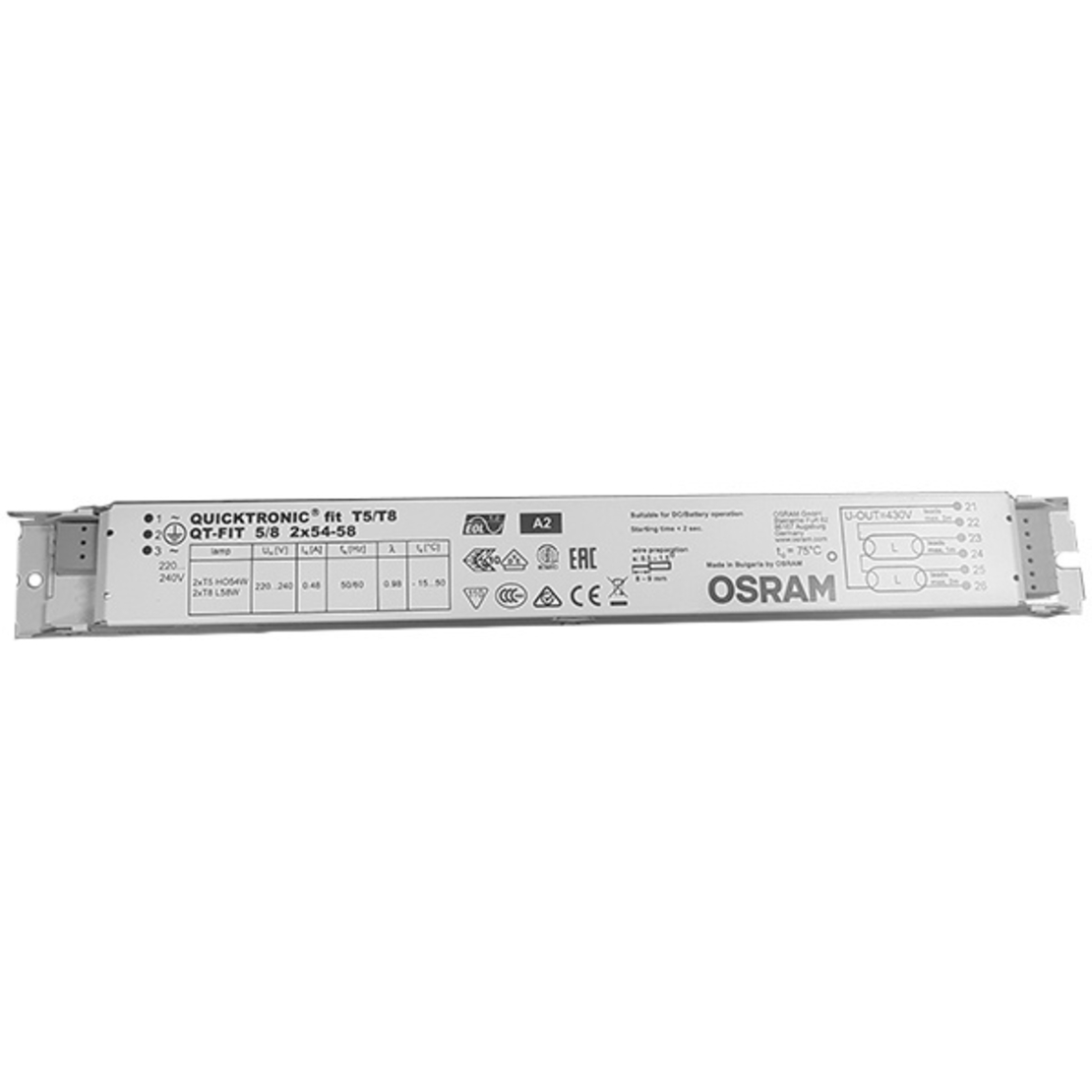 משנק אלקטרוני לנורות פלורסנט OSRAM T5 2x54W