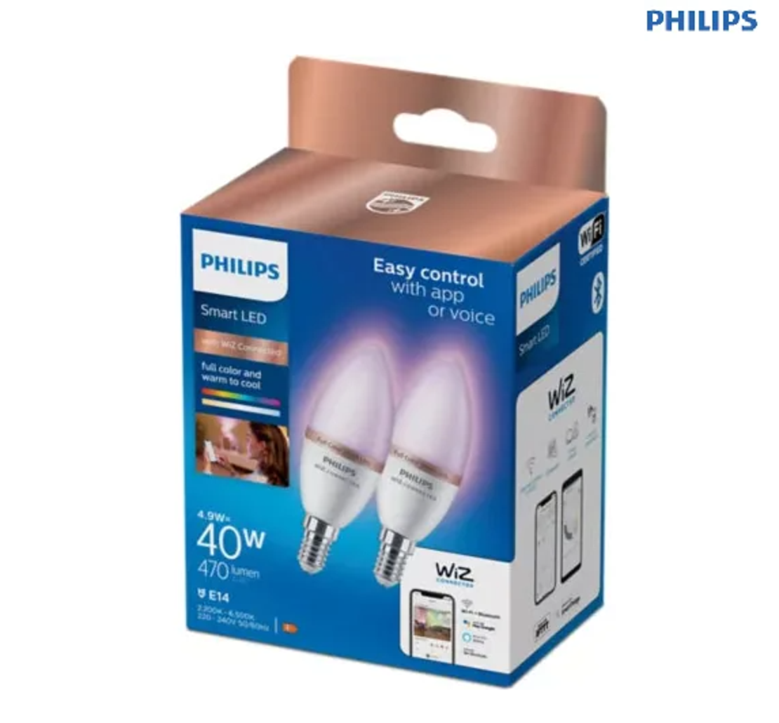 מארז 2 נורות נר צבעוניות חכמות Philips Smart LED 4.9W