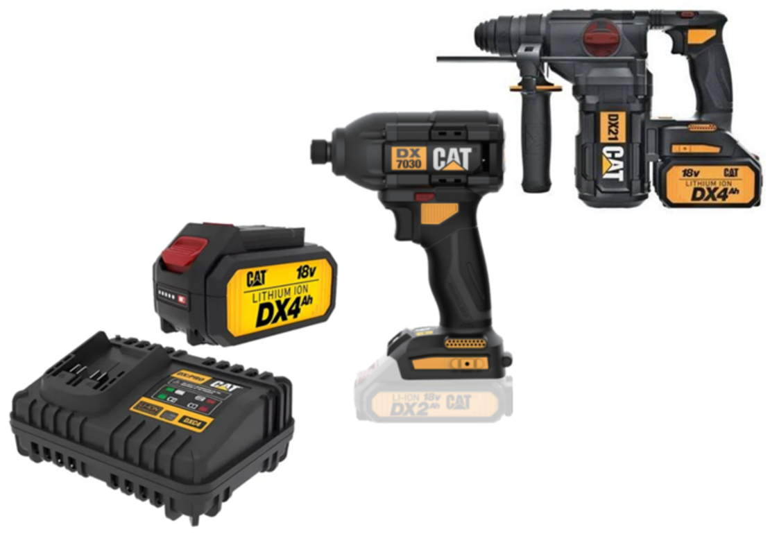 סט כלים מקצועי פטישון + אימפקט 18V 2X4.0AH מבית CAT