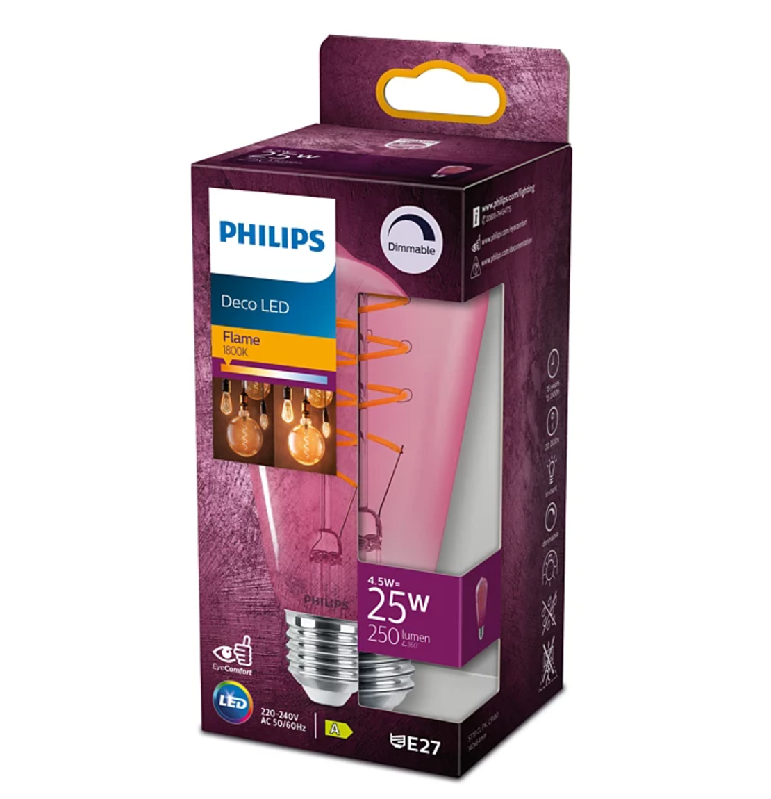 נורת לד אגס פילמנט ורוד 4.5W לעמעום PHILIPS