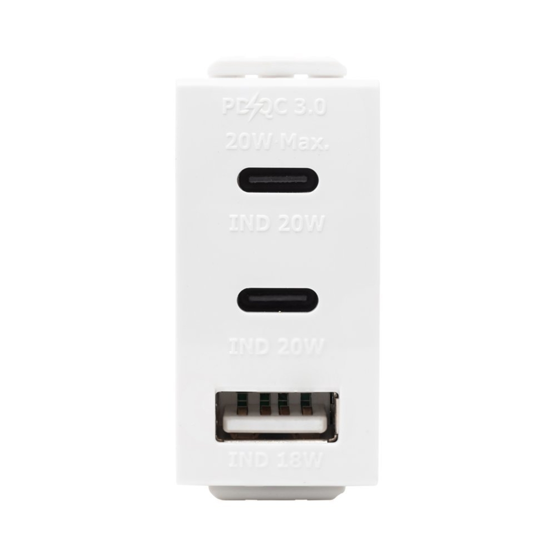 מטען 3 יציאות USB 2C+A PD 20W לבן 1 מודול ניסקו סוויץ'