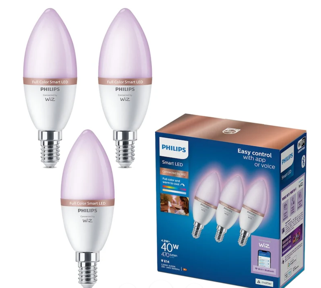 מארז 3 נורות נר צבעוניות חכמות Philips Smart LED 4.9W