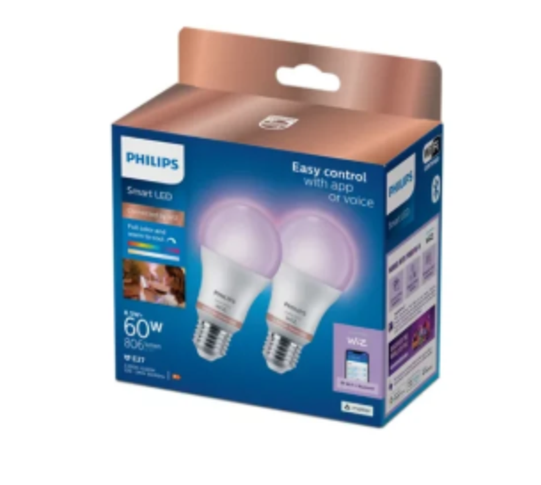 מארז זוג נורות חכמות צבעוניות Philips Smart LED A60 8.5W