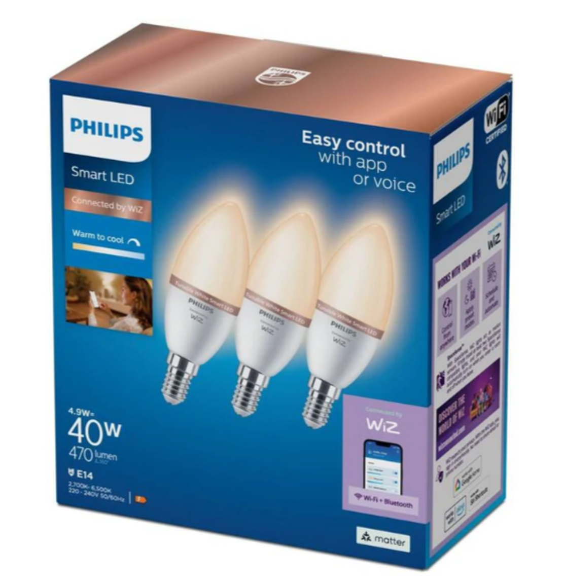 מארז 3 נורות נר חכמות Philips Smart LED 4.9W
