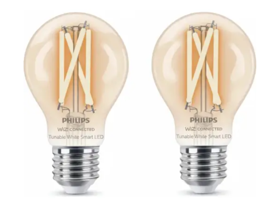 מארז 2 נורות חכמות שקופות Philips Smart LED Filament A60 7W
