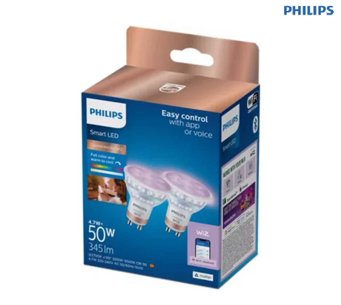 מארז 2 נורות דקרויקה צבעוניות חכמות Philips Smart LED Spot GU10 4.9W