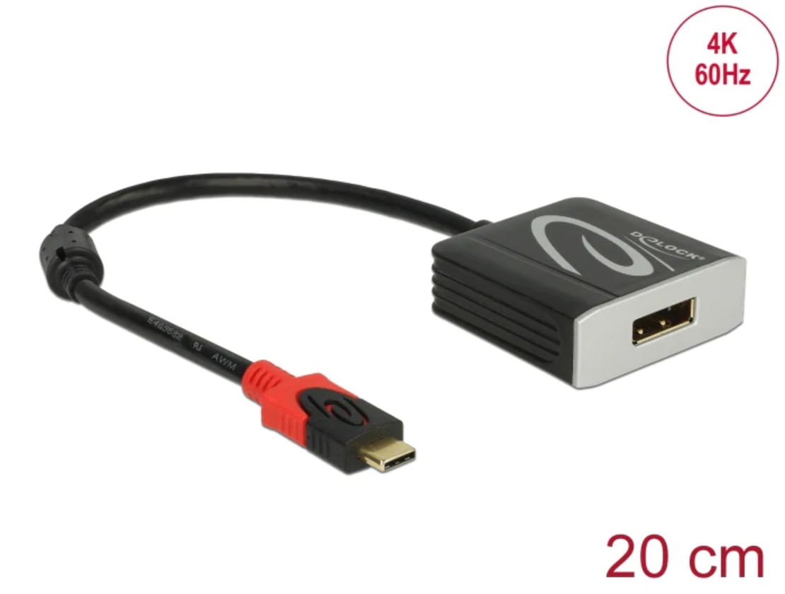 מתאם USB-C זכר לחיבור מסך DisplayPort 4K 60 Hz