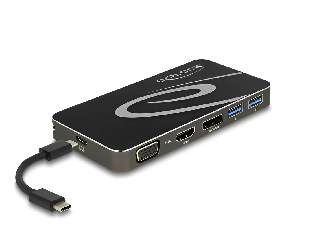 תחנת עגינה אוניברסלית USB-C 3.2 4K ל- 3 מסכים בו זמנית עם אספקת מתח דגם Delock D87773
