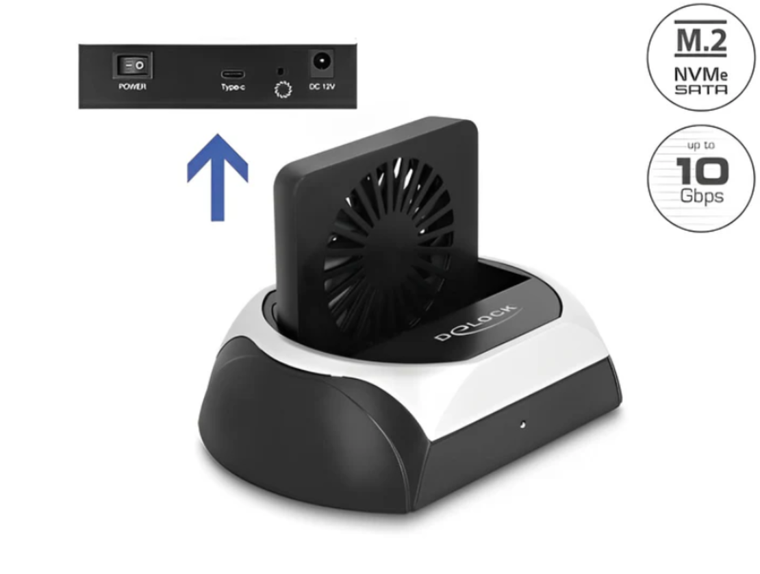 תחנת עגינה USB-C 10Gbps עם מאוורר עבור כונן M.2 NVMe/SATA + כונן 2.5/3.5″SATA HDD/SSD
