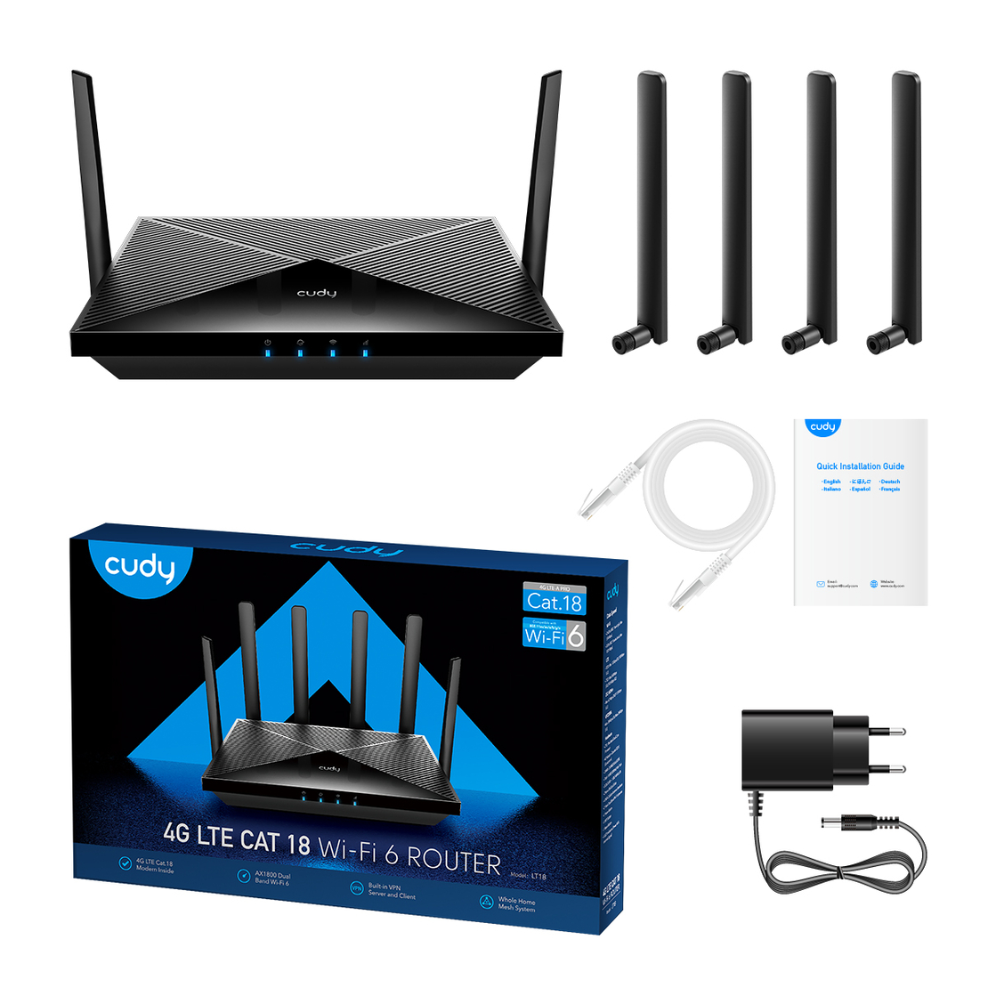 נתב אלחוטי CUDY LT18 4G LTE Cat. 18 AX1800 Wi-Fi 6 Router