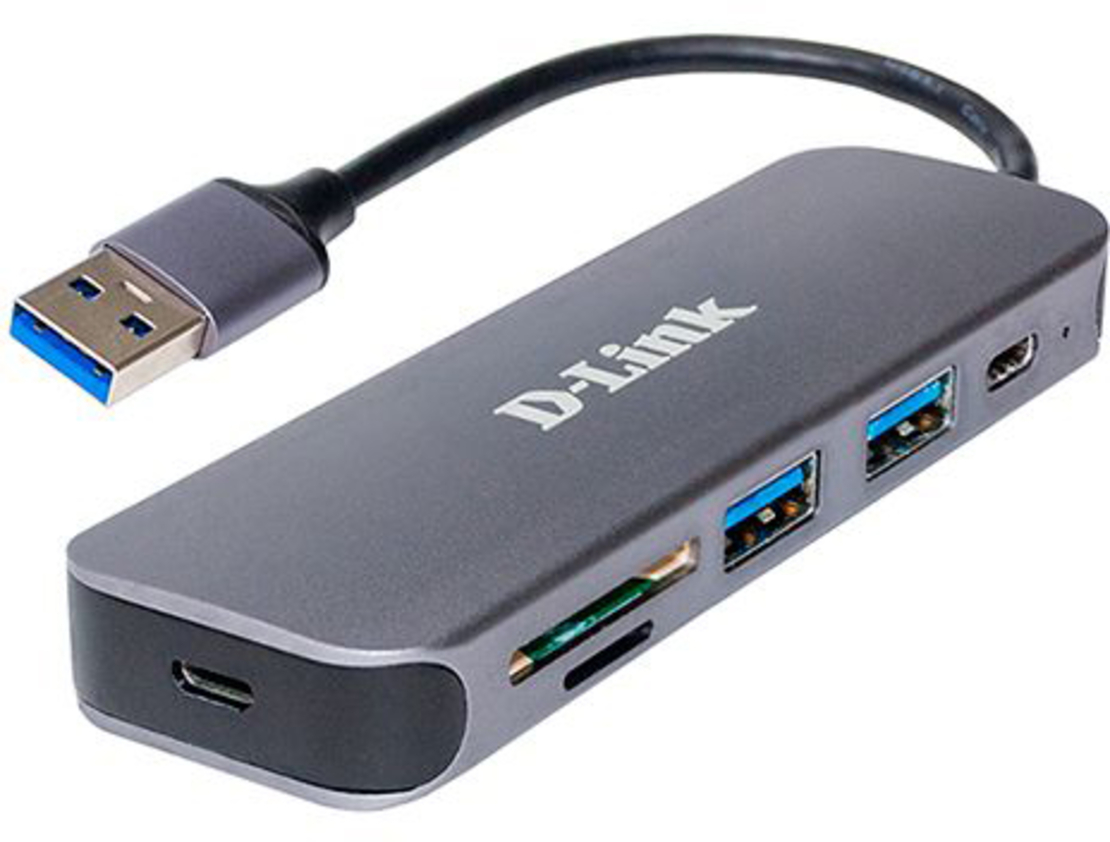 מפצל 5 ב- 1 D-Link 2-Port USB 3.0 Hub & Card Reader DUB-1325