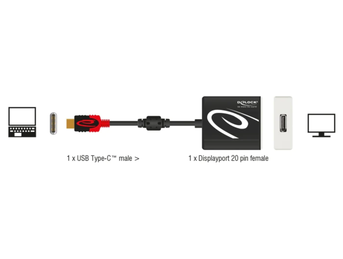 מתאם USB-C זכר לחיבור מסך DisplayPort 4K 60 Hz