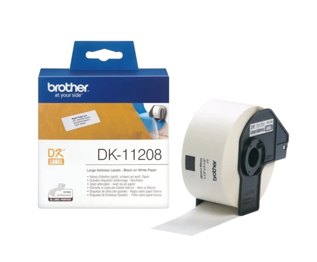 גליל Brother DK-11208 שחור על לבן 38x90 מ