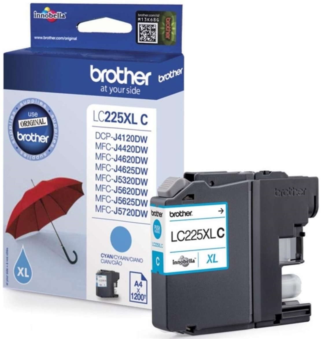 ‏ראש דיו ציאן/כחול‏ Brother LC225XLC מקורי
