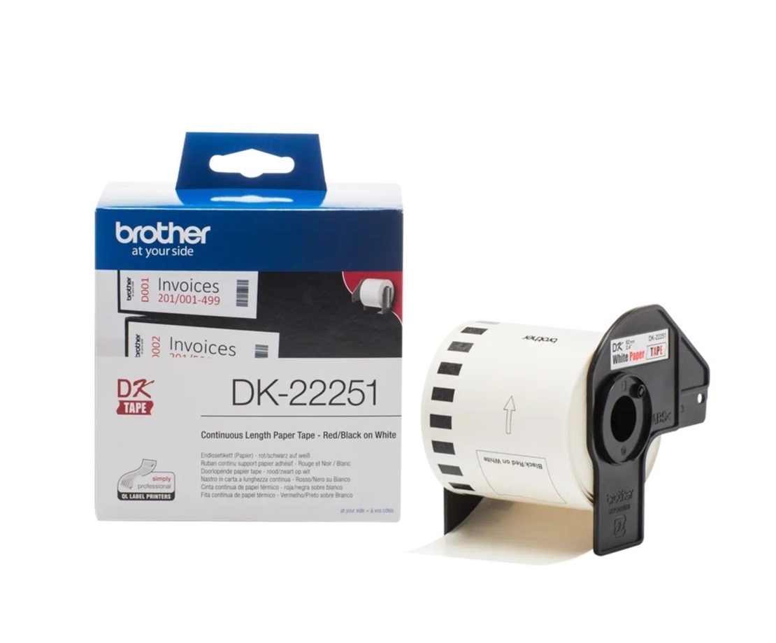 גליל Brother DK-22251 נייר רציף שחור ואדום על לבן 62 מ