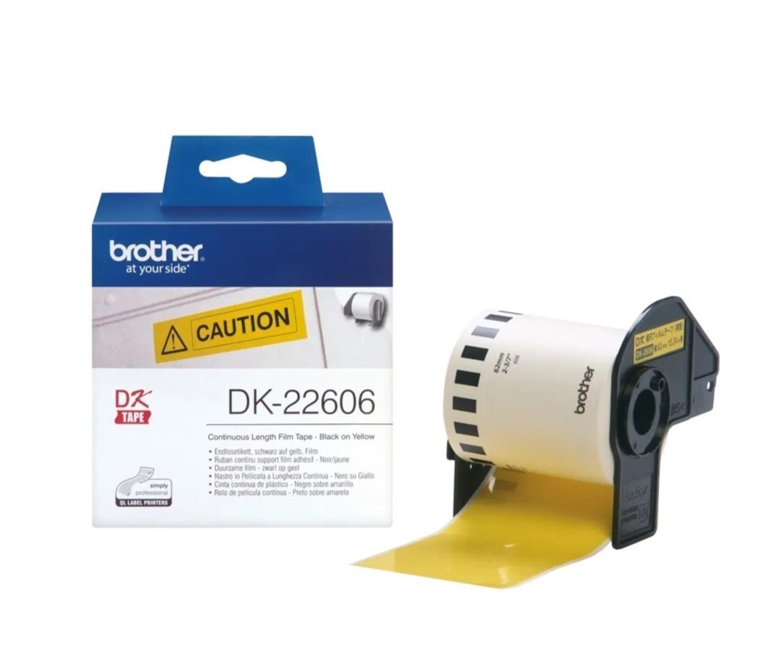 גליל Brother DK-22606 נייר רציף שחור על צהוב 62 מ