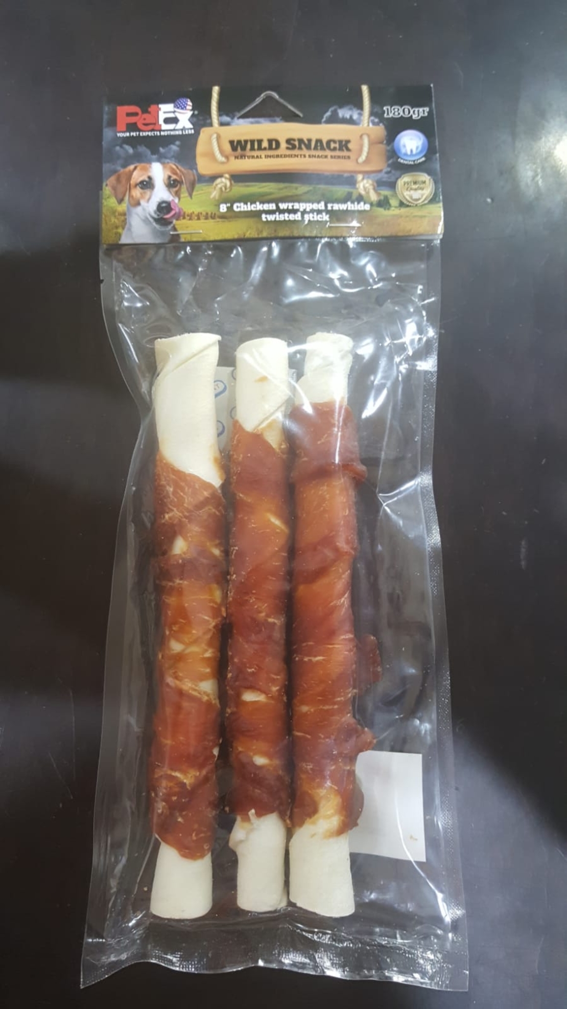  מקלות עור בקר בציפןי בשר עוף 8 אינץ(3 יחידות) Chicken wrapped rawhide twisted stick 