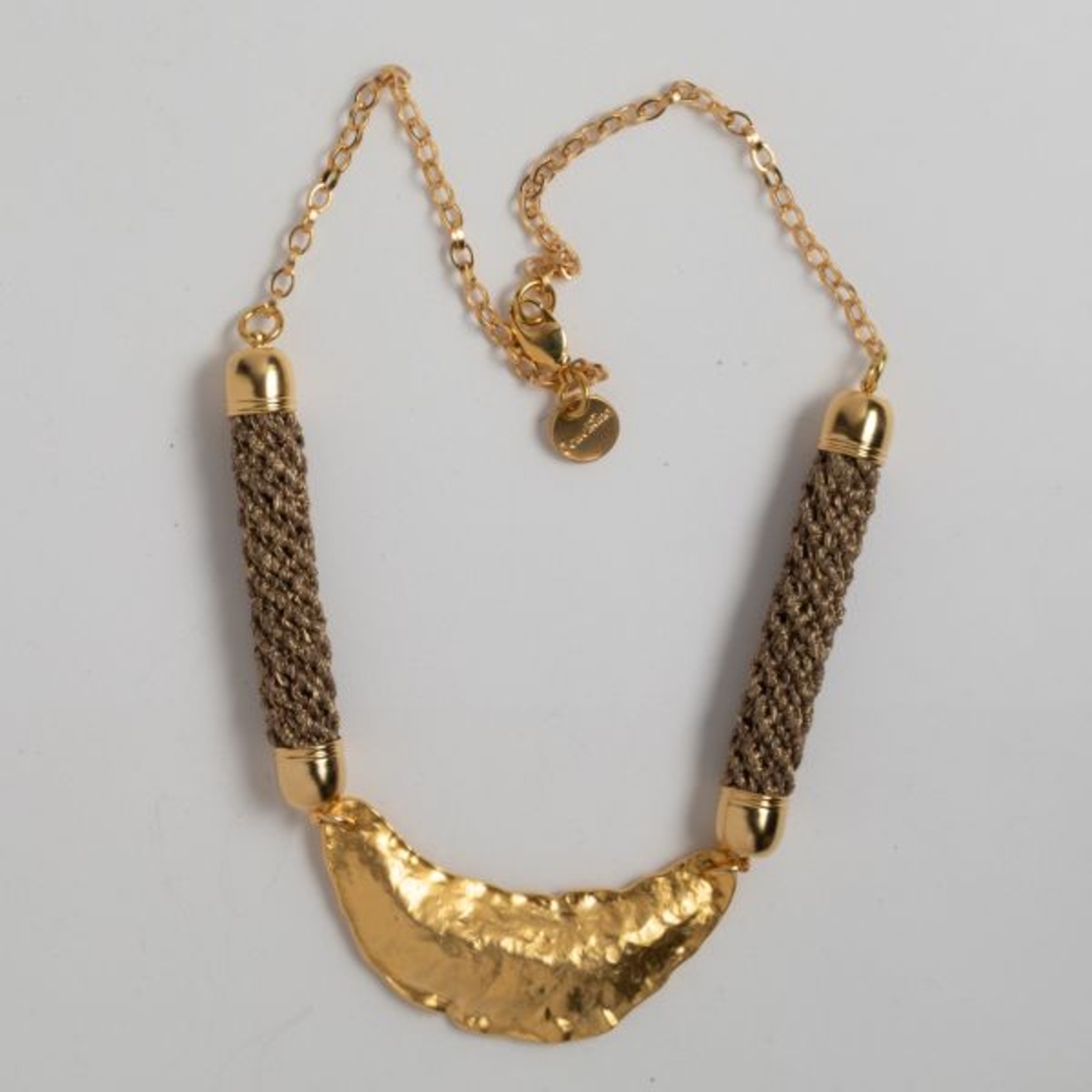 Black and Gold Crochet Necklace with Gold Pendant – Handmade Statement Jewelry