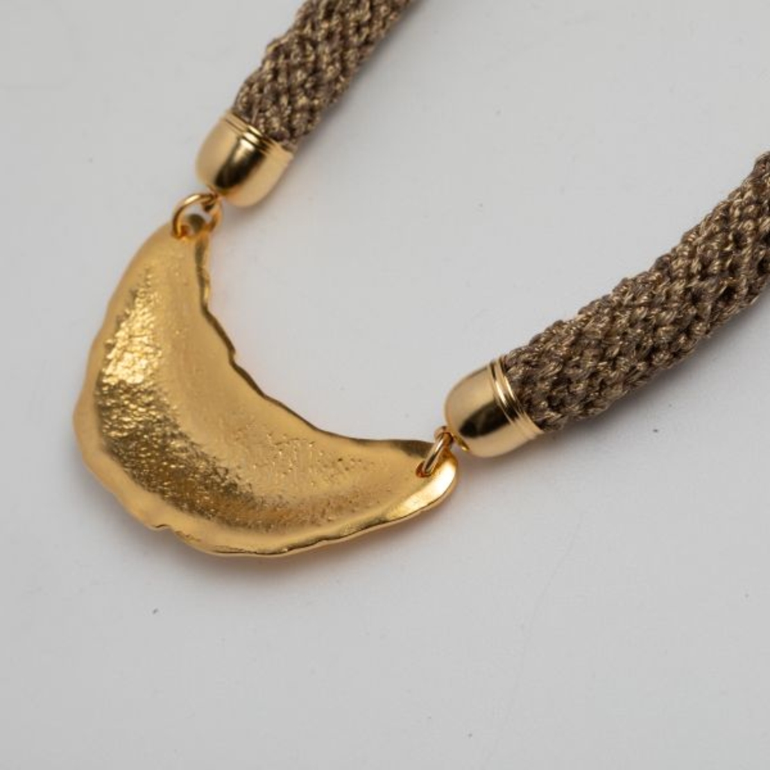 Black and Gold Crochet Necklace with Gold Pendant – Handmade Statement Jewelry