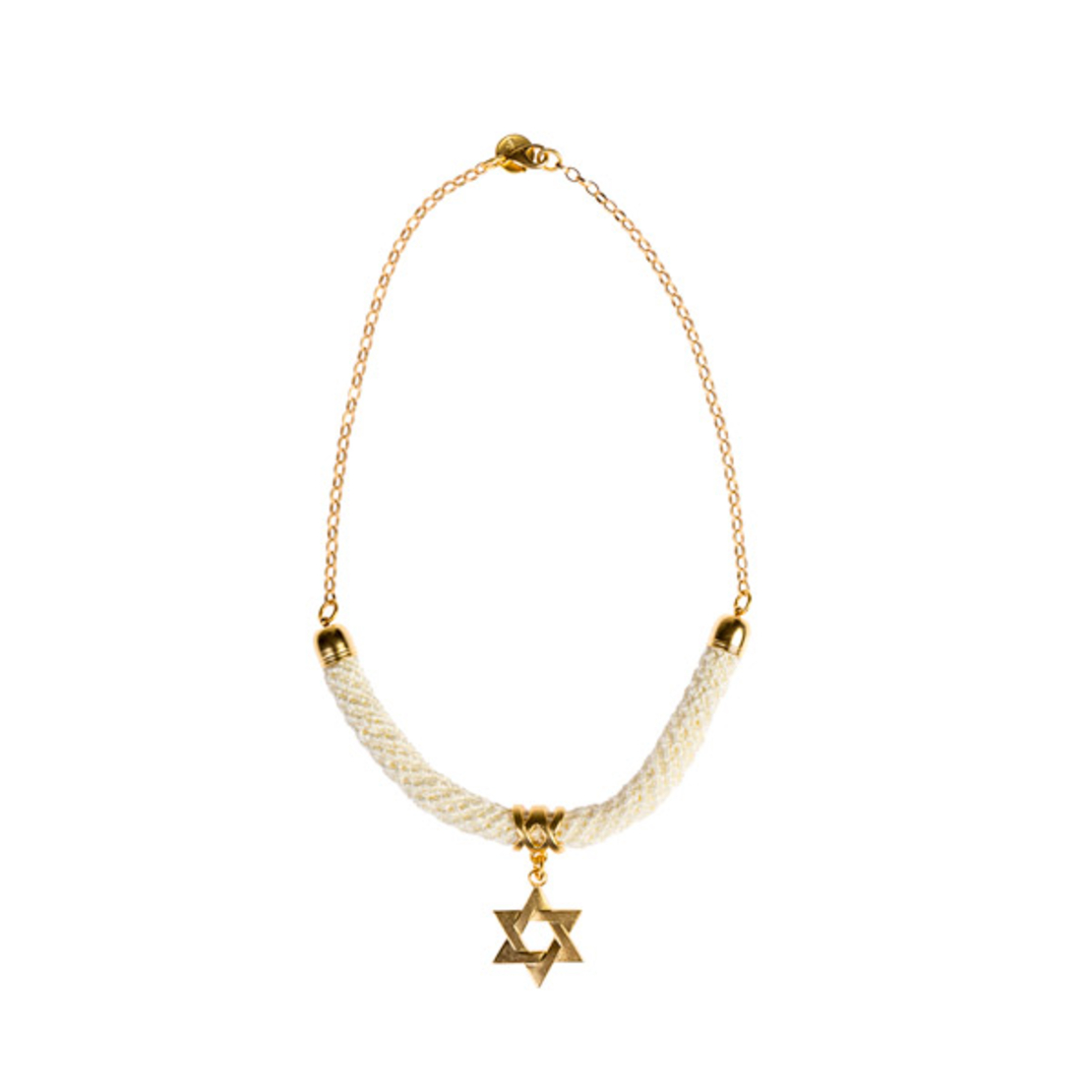 שרשרת מגן דוד לאישה בצבע לבן שמנת אוף ווייט תליון זהב| דגם ירושלים