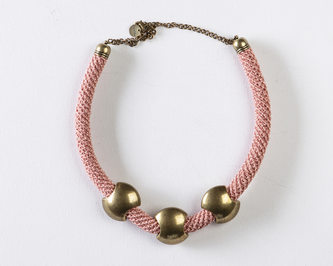 Pink & Antique Gold 3 Big Beads Necklace | Nirit