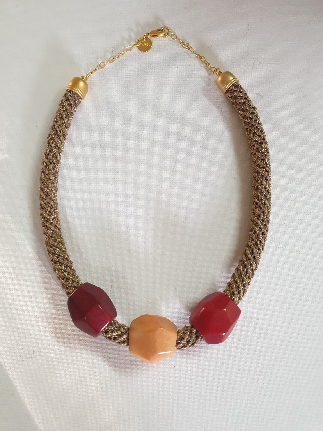 gold / bourdeaux and orange tagoa beads necklace