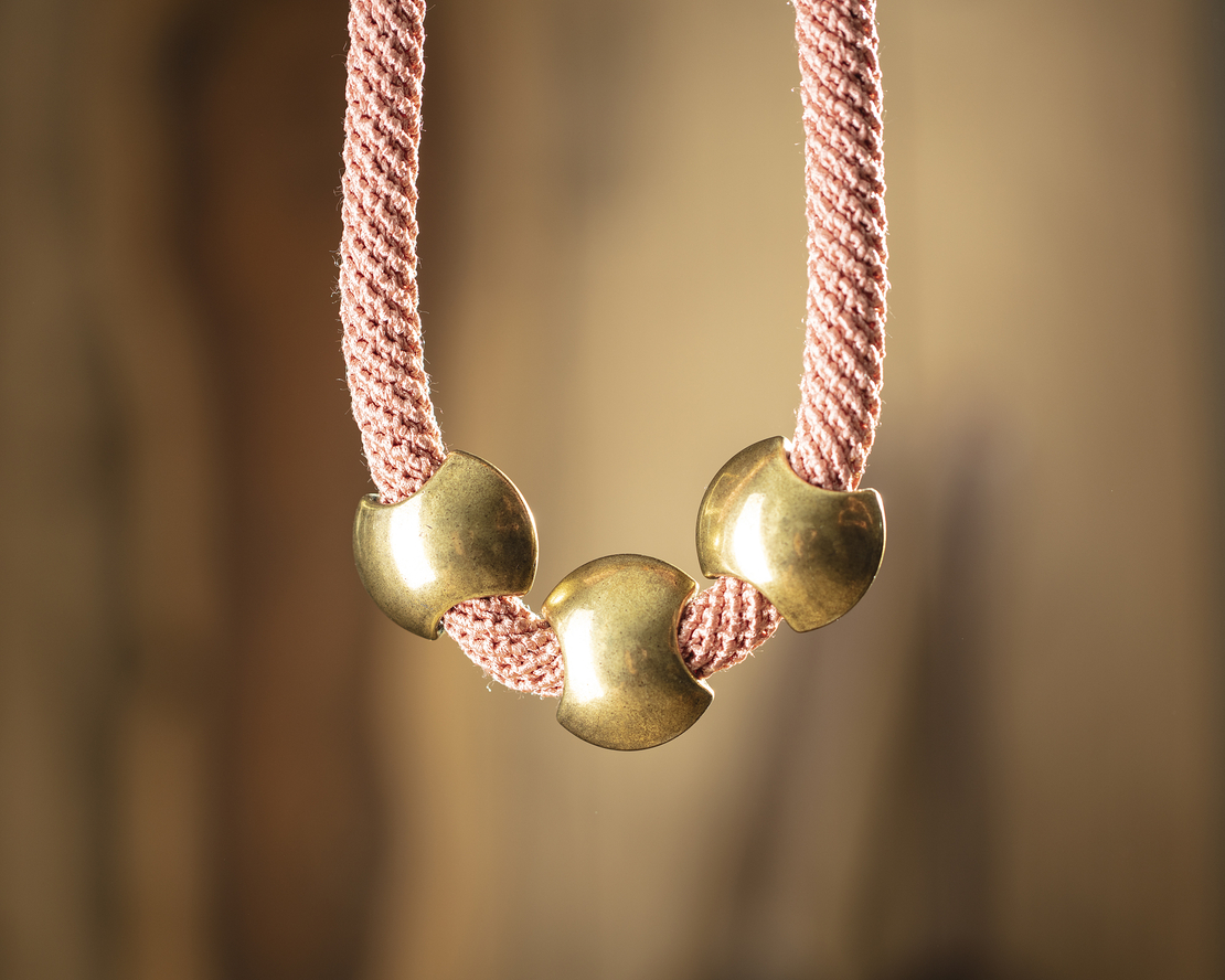 Pink & Antique Gold 3 Big Beads Necklace | Nirit